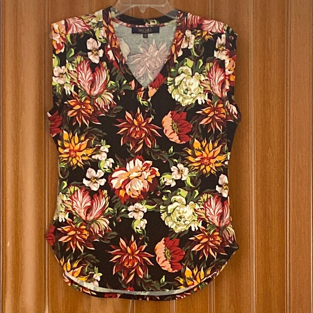 Rachel Roy Black and Orange Fitted Sleeveless Blouse Size M